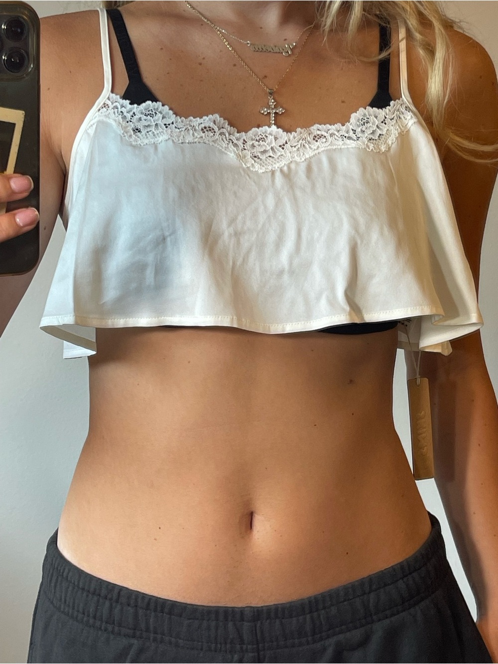 SKIMS White Lace-Trim Crop Cami